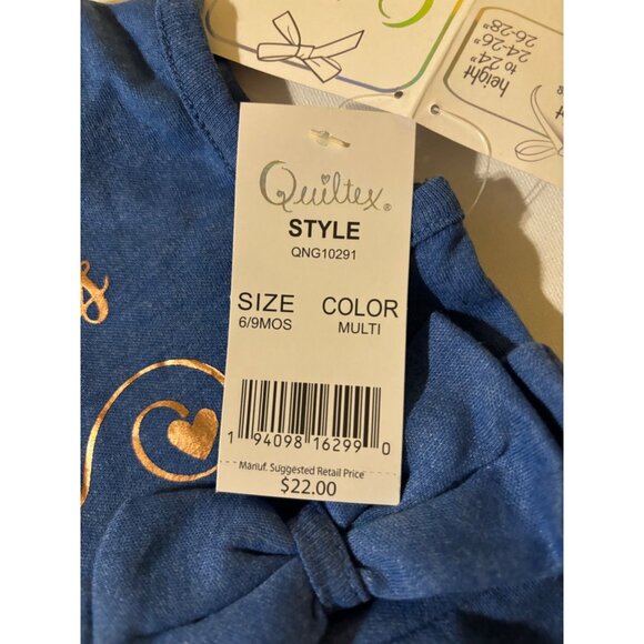 Quiltex Baby Girl Romper 6-9 Months NWT Blue Gold "Precious Little Angel" Heart - Picture 3 of 9